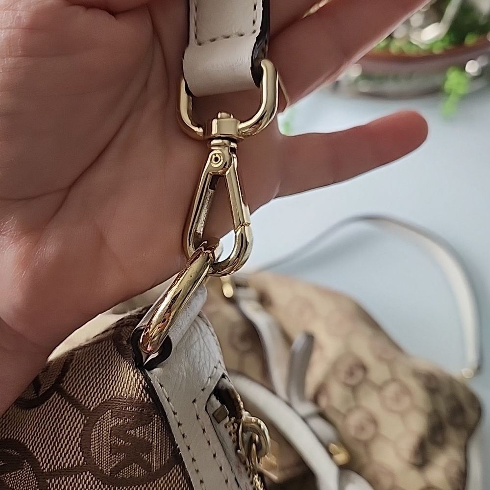 Michael Kors Beige Monogram Satchel with Pink Trim - Picture 8 of 15